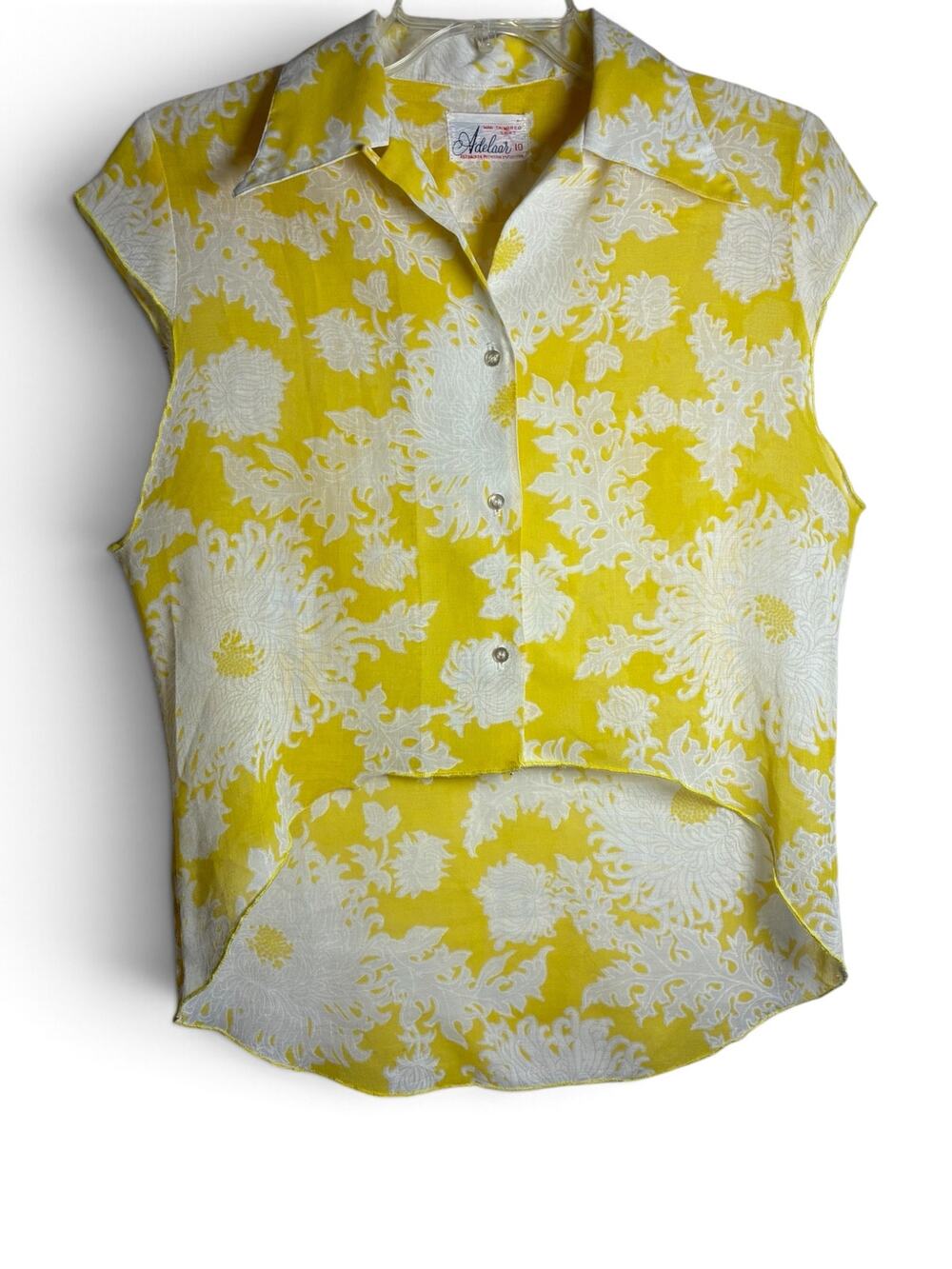 MINT 1960s Adelaar Yellow Floral High-Low Blouse Pristine Mod Dagger Collar